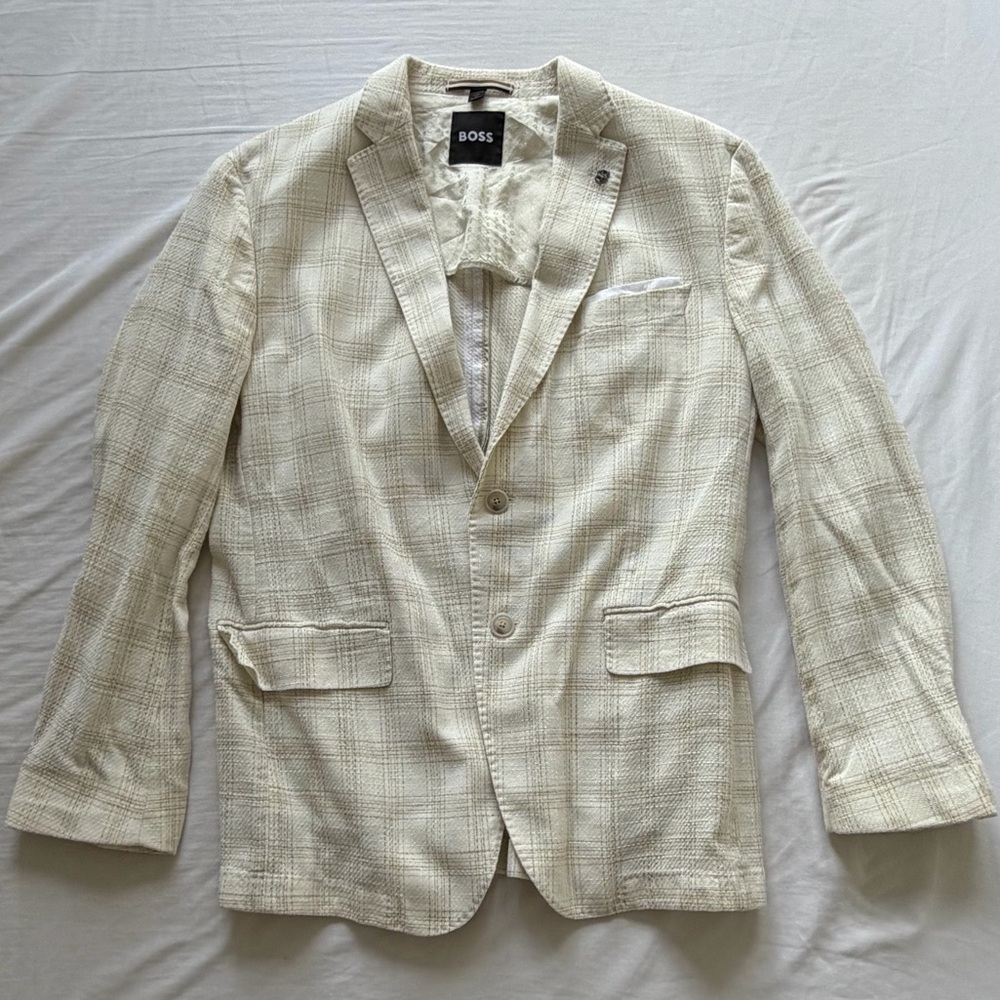Boss Men's Biege Slim Fit Linen Blend Sport Coat